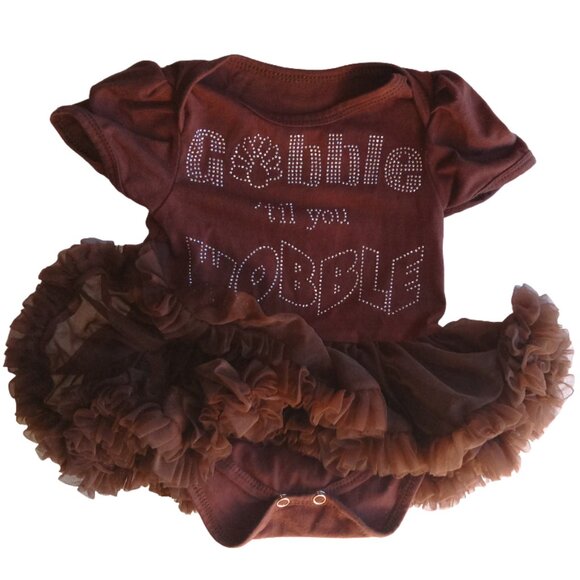 Baby Girls Thanksgiving Onesie, Gobble 'til you Wobble, S - Picture 6 of 9